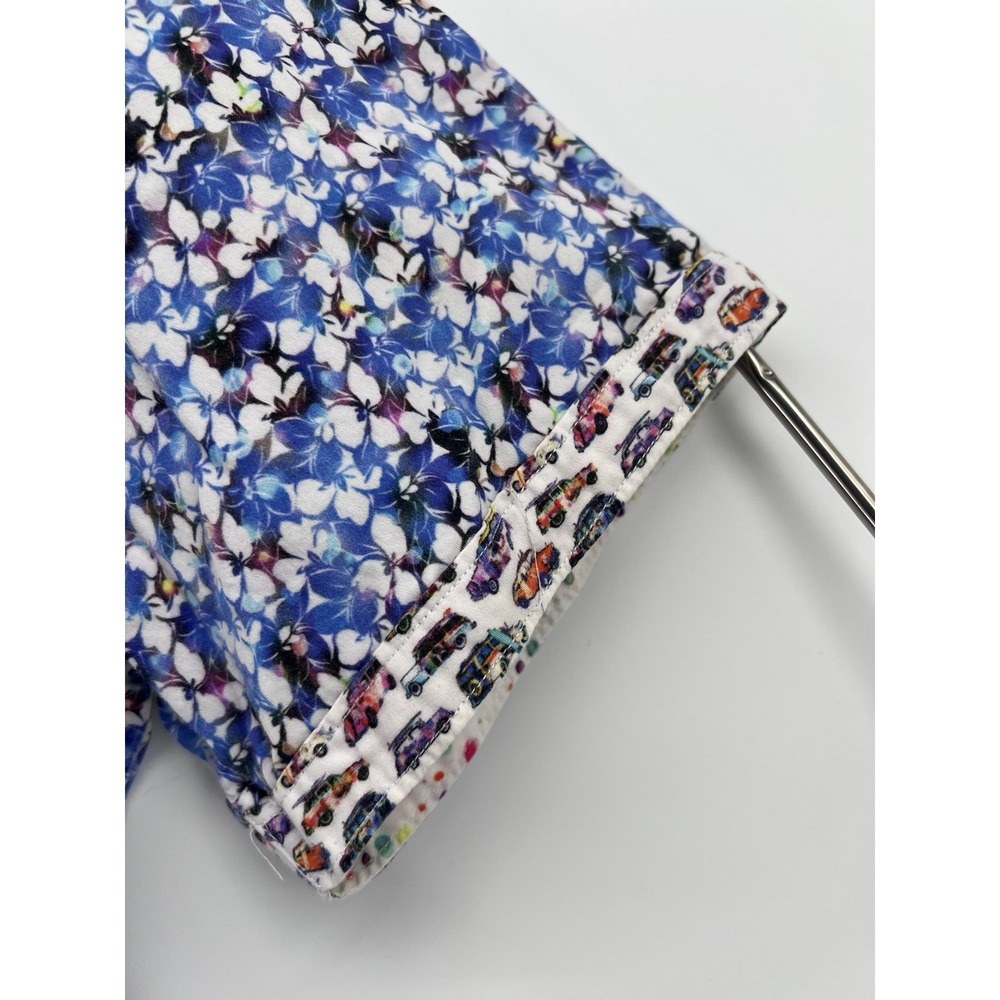 Robert Graham Mens Shirt VW Bus Large Floral Print Blue Car Polka Dot Flip Cuff - Picture 7 of 9
